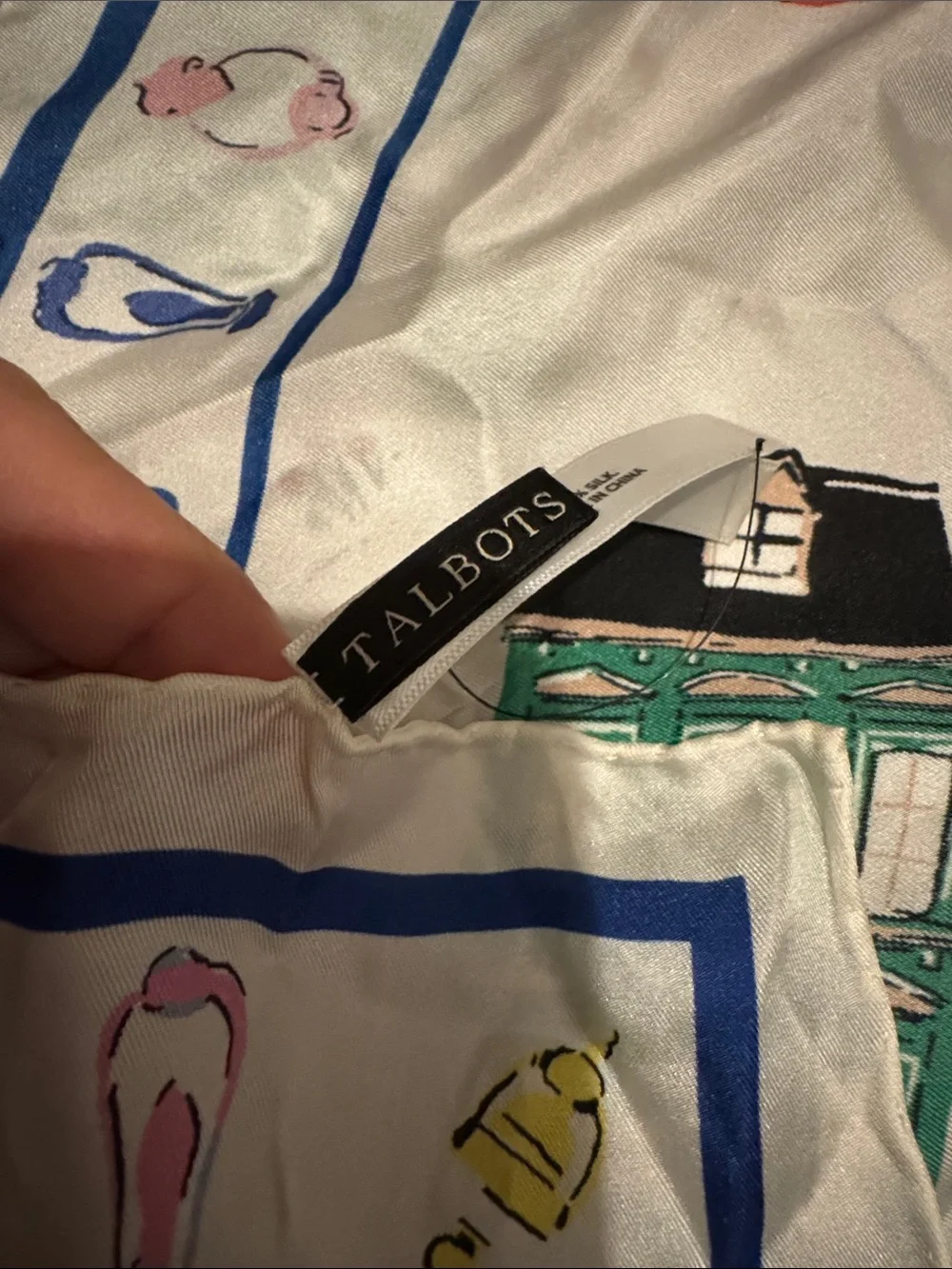 Talbots 100% silk scarf with Multicolor Townhouse Scene